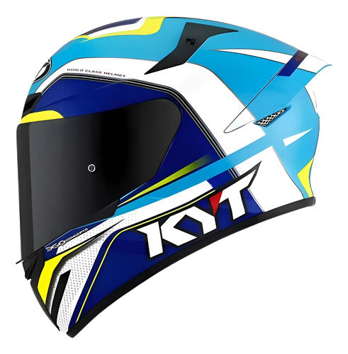 Capacete KYT TT-Course Grand Prix Branco Azul Brilhante