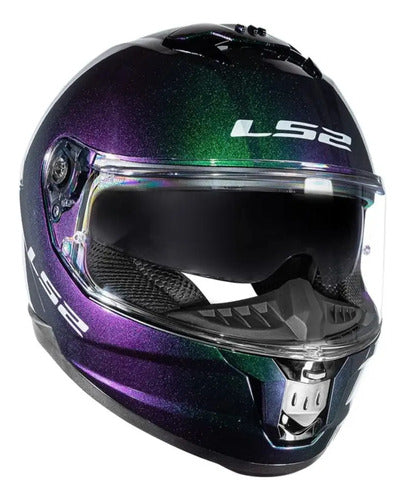 Capacete LS2 FF808 Stream II Solid com Óculos Solar Interno Azul Verde Roxo Brilhante