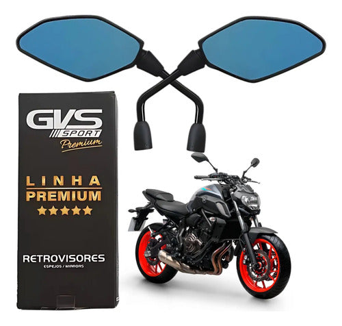 Par de Retrovisores GVS Premium Giro 360 Universal Rosca Yamaha Lente Convexa Azul