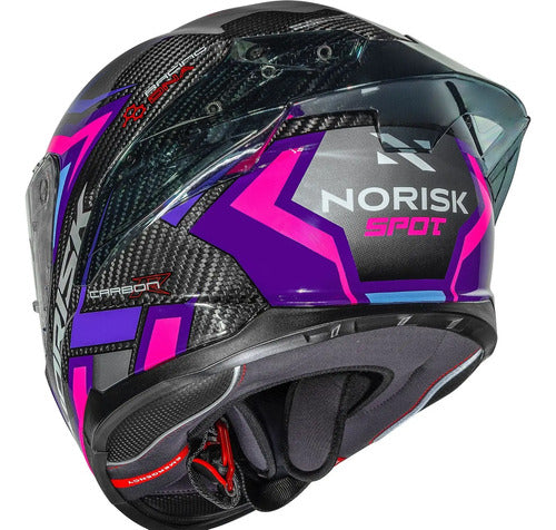 Capacete Norisk Carbon R Spot com 2 Viseiras e Spoiler Roxo Rosa