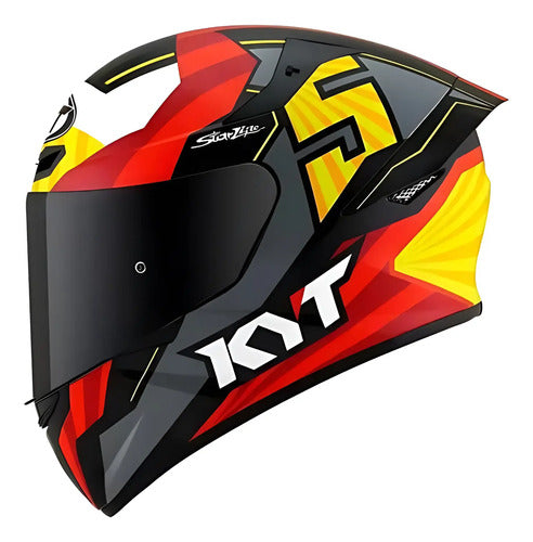 Capacete KYT TT-Course Jaume Masia Flux 2019 Amarelo Vermelho Cinza Brilhante