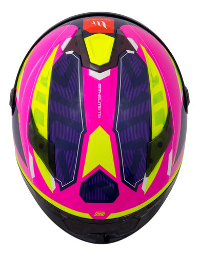 Capacete MT Helmets Targo Dazzter Rosa Roxo Amarelo Brilhante