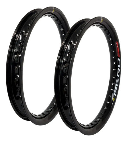 Par de Aros de Roda Aero Slim Monaco Honda Biz 125 Biz 110i Pop 110i 17x55 e 14x60 Preto Brilhante