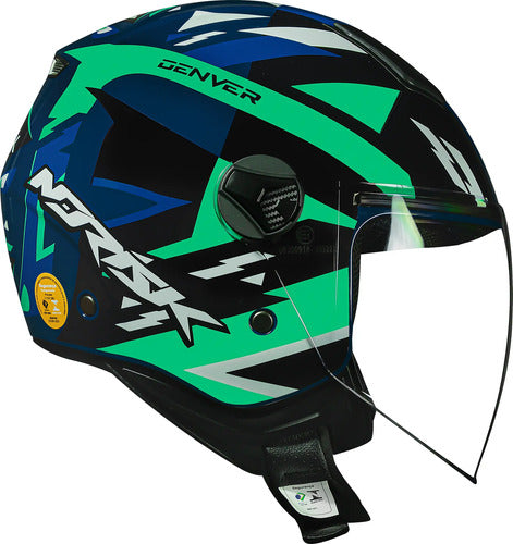 Capacete Aberto Norisk Orion Denver Azul Verde Brilhante Tamanho 58/M