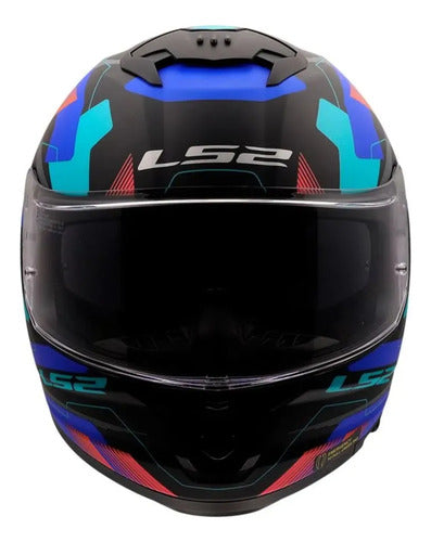 Capacete LS2 FF808 Stream II Mika com Óculos Solar Interno Preto Azul Fosco