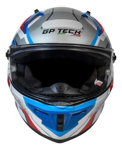 Capacete GP Tech Pilot Hacker Branco Azul Brilhante Tamanho 56