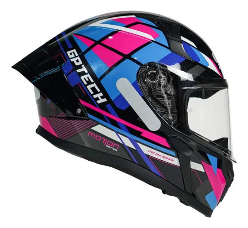 Capacete GP Tech Sense Motion Preto Azul Rosa Brilhante
