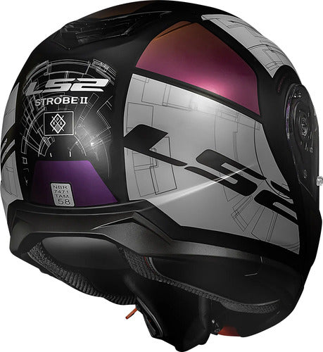 Capacete Escamoteável LS2 FF908 Strobe II Orion com Óculos Solar Preto Roxo Azul Fosco