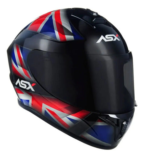 Capacete ASX Draken UK Preto Vermelho Azul Brilhante
