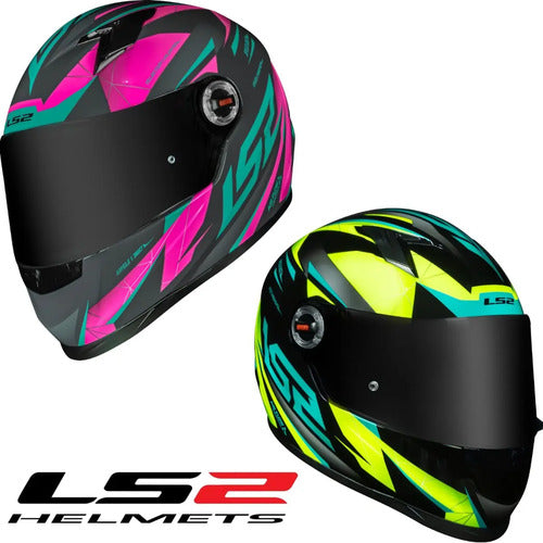 Capacete LS2 FF358 Draze Cinza Rosa Verde Brilhante