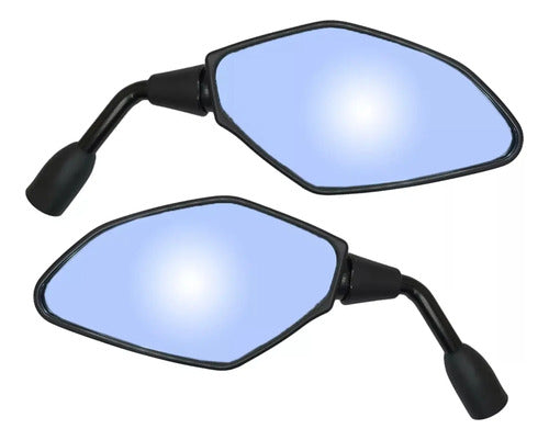 Par de Espelhos Retrovisores GVS Haste Curta Universal Rosca Yamaha Lente Convexa Azul
