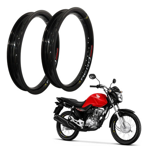 Par de Aros de Roda Aero Monaco Honda Cg 125 150 160 Titan Fan Start 18x60 e 18x70 Preto Brilhante