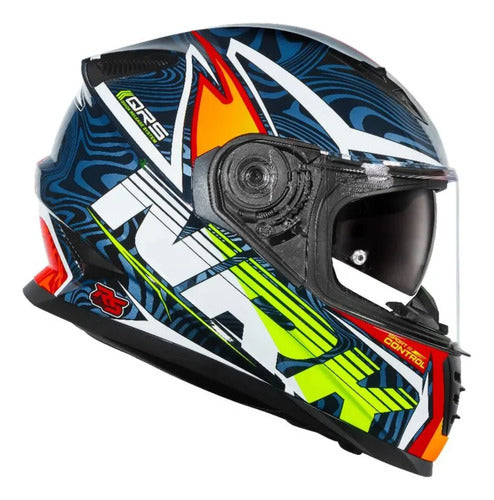 Capacete Norisk FF302 Soul II Control com Óculos Solar Interno Azul Laranja Brilhante Tamanho 58/M