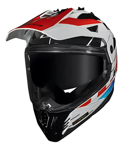 Capacete LS2 MX702 Pioneer II Namib com Óculos Solar Interno Branco Azul Vermelho