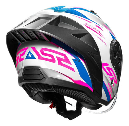 Capacete Aberto LS2 OF616 Airflow II Draze com Spoiler Branco Azul Rosa Brilhante