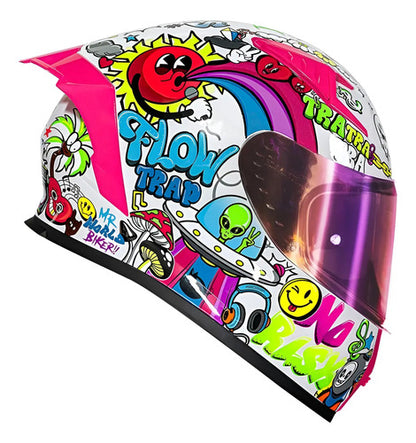 Capacete Norisk Flow Trap com 2 Viseiras e Spoiler Branco Colorido Tamanho 60/L