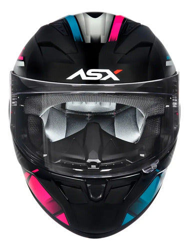 Capacete ASX City Start Preto Turquesa Rosa Brilhante