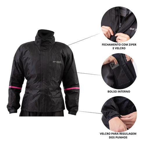 Capa de Chuva Conjunto GP Tech Essence Premium Feminina Preto Rosa
