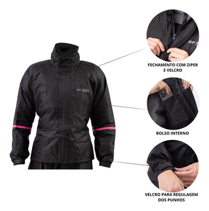 Capa de Chuva Conjunto GP Tech Essence Premium Feminina Preto Rosa