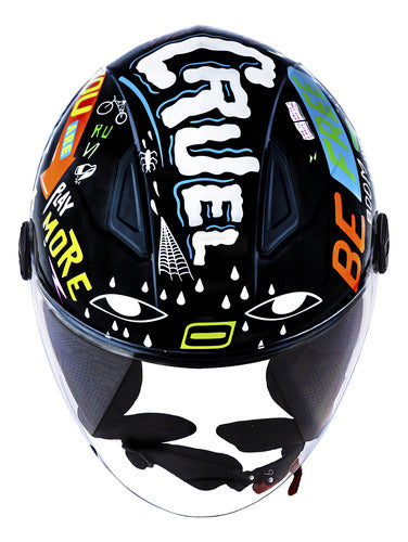 Capacete Aberto Norisk Orion Free Preto Laranja Branco Brilhante