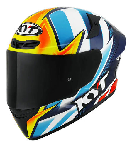 Capacete KYT TT-Course Leandro Tati Mercado Laranja Azul Branco Brilhante