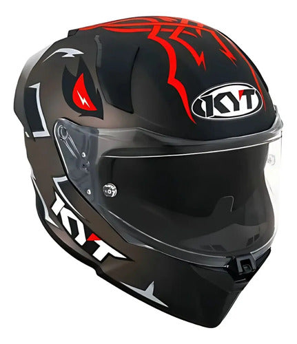 Capacete KYT R2R Fury 29 com Óculos Solar Interno Preto Cinza Vermelho Fosco