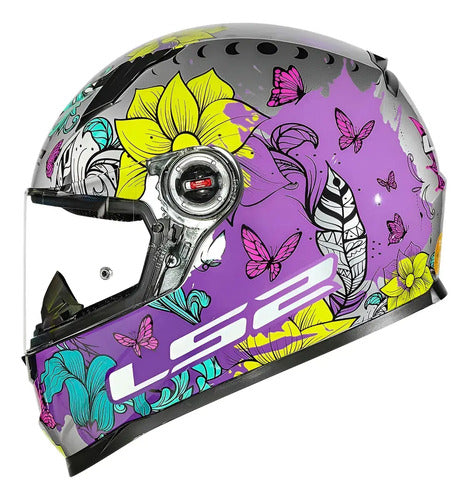 Capacete LS2 FF358 Dreamcatcher Rosa Prata Azul Brilhante