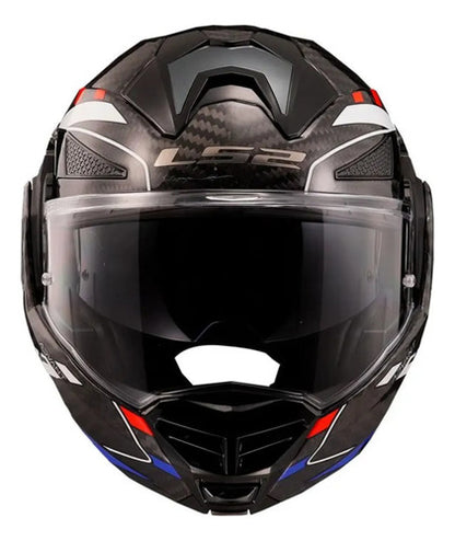 Capacete Escamoteável LS2 FF901 Advant X Carbon Future Branco Azul Vermelho Brilhante Tamanho 60/L