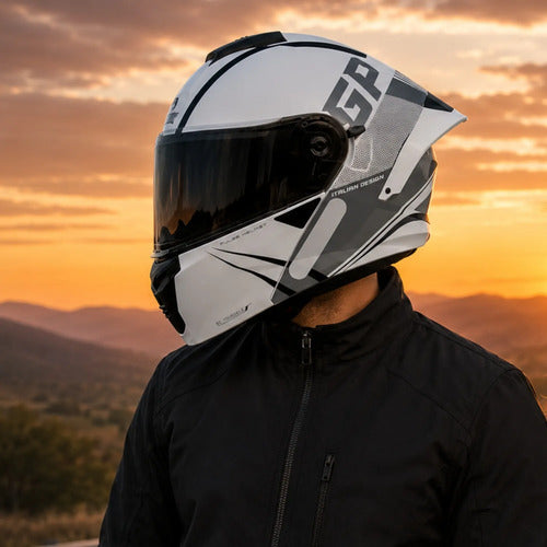 Capacete Escamoteável GP Tech A128 SV Pulse Be Yourself Branco Cinza Brilhante