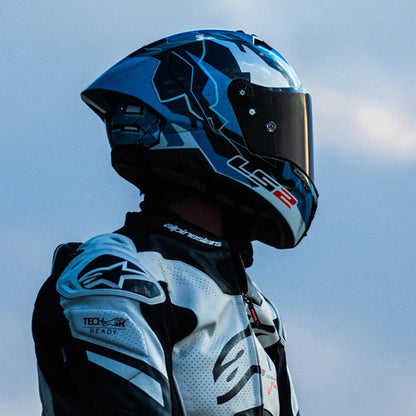 Capacete LS2 FF805 Thunder C GP Huertas Replica com Spoiler Azul Preto Brilhante