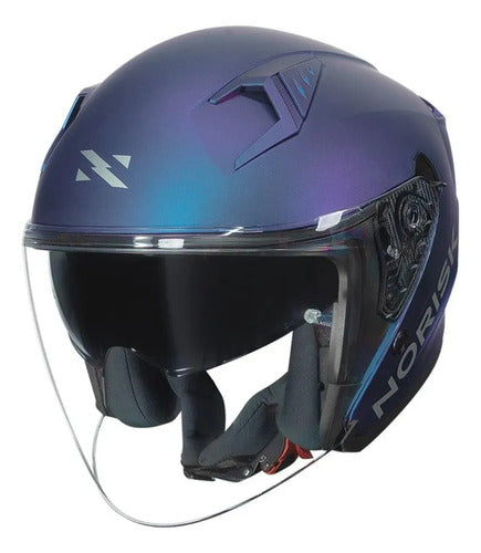 Capacete Aberto Norisk Downtown II Solid com Óculos Solar Interno Azul Fosco Tamanho 60/L
