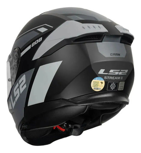 Capacete LS2 FF808 Stream II Gran com Óculos Solar Interno Preto Cinza Fosco