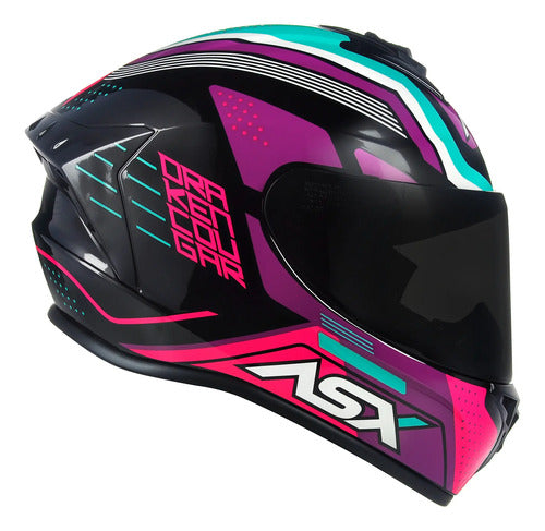 Capacete ASX Draken Cougar Preto Rosa Azul Brilhante