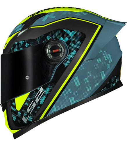 Capacete LS2 FF358 S Striker com Spoiler Azul Amarelo Verde Brilhante