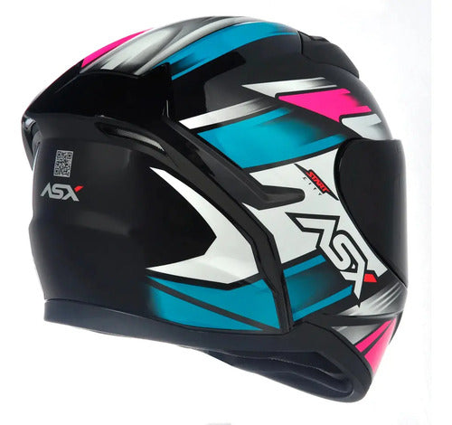 Capacete ASX City Start Preto Turquesa Rosa Brilhante
