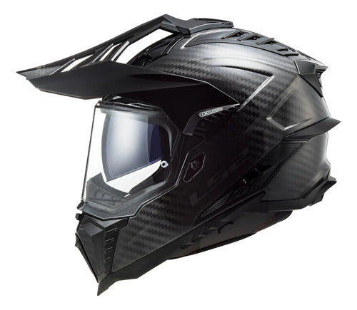Capacete Off-Road LS2 MX701 Explorer C Solid com Óculos Solar Interno Preto Brilhante