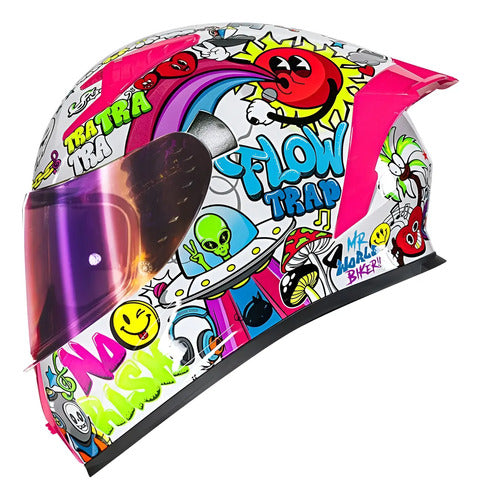 Capacete Norisk Flow Trap com 2 Viseiras e Spoiler Branco Colorido Tamanho 60/L