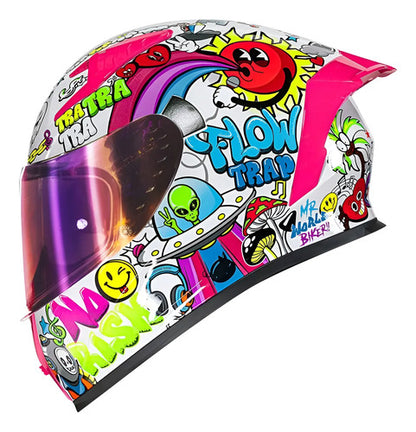 Capacete Norisk Flow Trap com 2 Viseiras e Spoiler Branco Colorido Tamanho 60/L