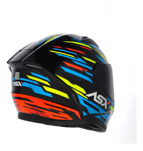 Capacete ASX City Arrow Preto Azul Amarelo Brilhante