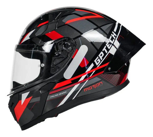 Capacete GP Tech Sense Motion Preto Cinza Vermelho Brilhante
