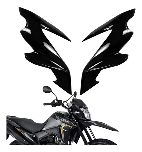 Par de Carenagens Laterais do Farol Paramotos Honda Bros 160 2022 a 2024 Preto Brilhante