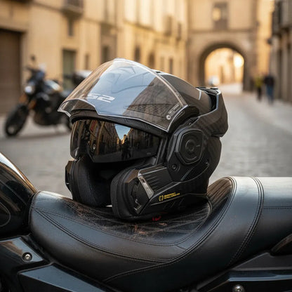 Capacete Escamoteável LS2 FF901 Advant X Carbon Solid com Óculos Solar Preto Fosco