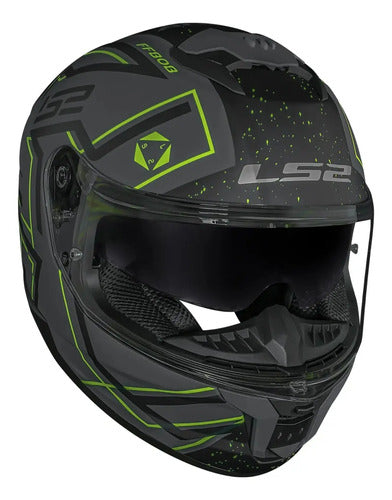 Capacete LS2 FF808 Stream II Maze com Óculos Solar Interno Cinza Preto Fosco