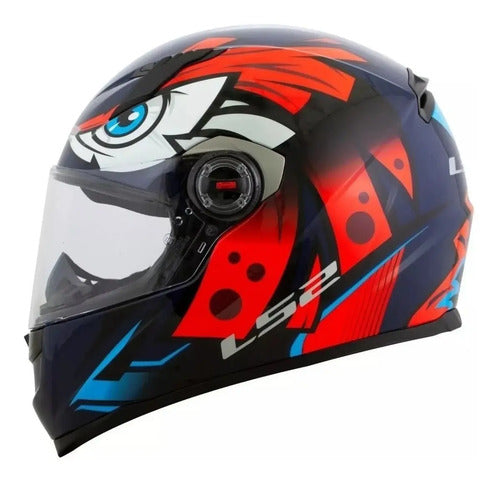 Capacete LS2 FF358 Tribal Laranja Preto Azul Brilhante