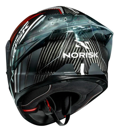 Capacete Norisk Carbon R Team com 2 Viseiras e Spoiler Vermelho Branco Brilhante Tamanho 62/XL