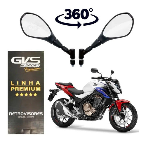Par de Retrovisores GVS Premium Giro 360 Universal Rosca Honda Lente Convexa