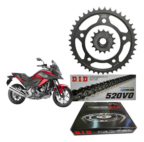 Kit Relação DID Premium com Retentor Honda Nc 700x 2012 a 2016 520VO 114L 43/16T