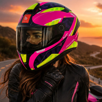 Capacete MT Helmets Targo Dazzter Rosa Roxo Amarelo Brilhante