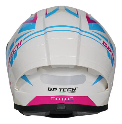 Capacete GP Tech Sense Motion Branco Azul Rosa Brilhante Tamanho 58
