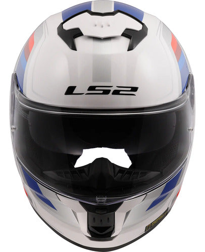 Capacete LS2 FF808 Stream II Vintage com Óculos Solar Interno Branco Azul Vermelho